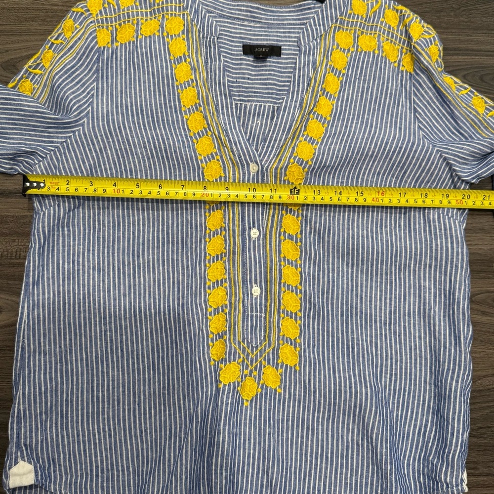 J.Crew Embroidered Blue White Striped 100% Linen Tunic Kaftan Blouse Top Small - Picture 9 of 9